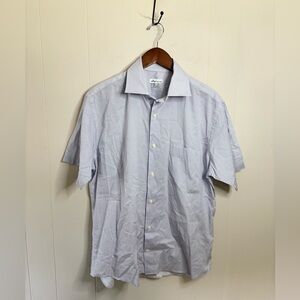 Peter Millar striped short sleeve button down shirt size L blue white patterned